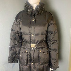 FOREVER 21 Long Down Winter Coat with Detachable Faux Fur Collar